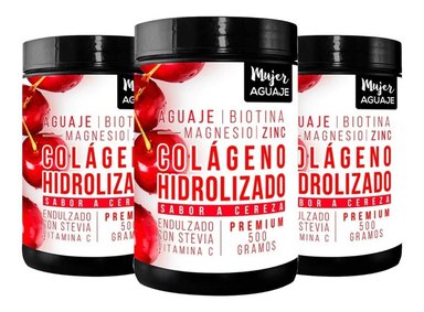 BEBIDA EN POLVO MUJER AGUAJE COLÁGENO 500 G SABOR CEREZA PACK 3