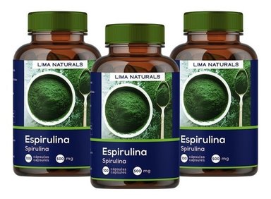 PACK 03 FRASCOS LIMA NATURALS ESPIRULINA 100 CÁPSULAS