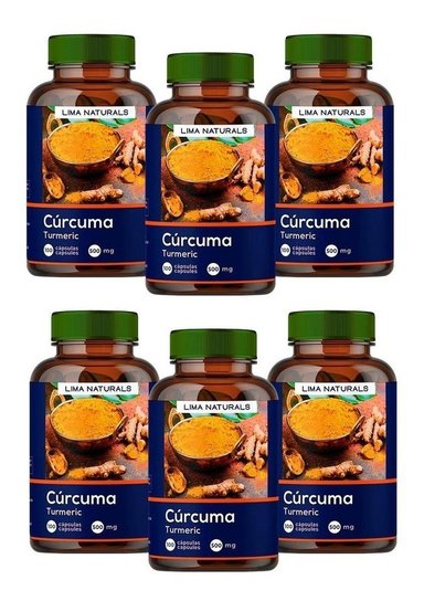 PACK 06 FRASCOS LIMA NATURALS 100 CÁPSULAS CURCUMA