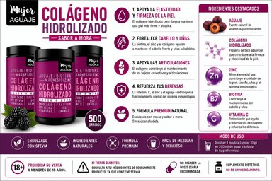 BEBIDA EN POLVO MUJER AGUAJE COLÁGENO 500 G SABOR MORA PACK 3 - 2