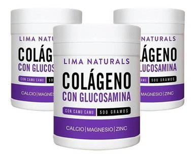 BEBIDA EN POLVO LIMA NATURALS COLÁGENO Y GLUCOSAMINA PACK 03 POMOS 500G