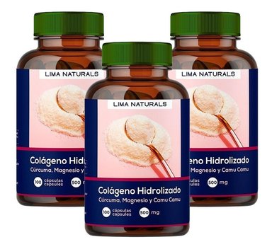 CÁPSULAS LIMA NATURALS COLÁGENO HIDROLIZADO CÚRCUMA MAGNESIO Y CAMU CAMU COMPRIMIDOS 100 UNIDADES PACK 3