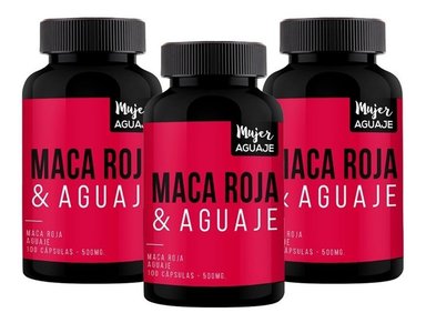 CÁPSULAS MUJER AGUAJE MACA ROJA Y AGUAJE COMPRIMIDOS 03 FRASCOS 100 UNIDADES