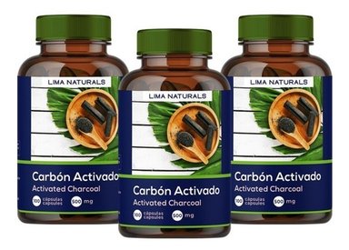 CÁPSULAS LIMA NATURALS CARBON ACTIVADO COMPRIMIDOS 03 FRASCOS 100 UNIDADES