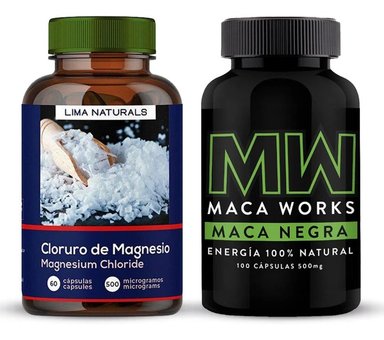 PACK LIMA NATURALS COMPRIMIDOS CLORURO DE MAGNESIO 60 CÁPSULAS + MACA NEGRA 100 CÁPSULAS MACA WORKS