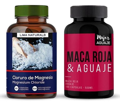 PACK CÁPSULAS LIMA NATURALS CLORURO DE MAGNESIO COMPRIMIDOS 60 UNIDADES + MACA ROJA Y AGUAJE 100 UNIDADES