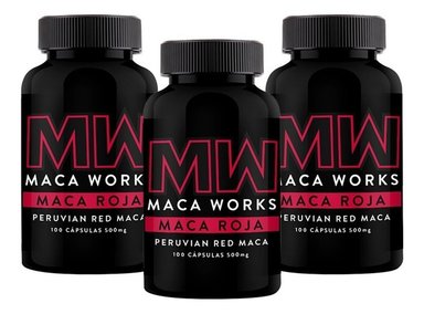 CÁPSULAS MACA WORKS MACA ROJA COMPRIMIDOS 03 FRASCOS 100 UNIDADES