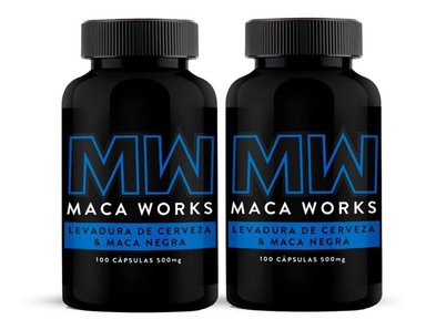 CÁPSULAS MACA WORKS LEVADURA DE CERVEZA Y MACA NEGRA COMPRIMIDOS PACK 02 FRASCOS 100 UNIDADES