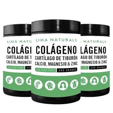 PACK 3 LIMA NATURALS POLVO COLAGENO HIDROLIZADO + CARTILAGO DE TIBURON + CALCIO + MAGNESIO Y ZINC 500 G