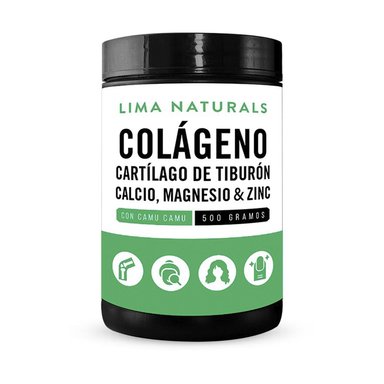 COLÁGENO LIMA NATURALS POLVO HIDROLIZADO + CARTILAGO DE TIBURON + CALCIO + MAGNESIO Y ZINC 500 G
