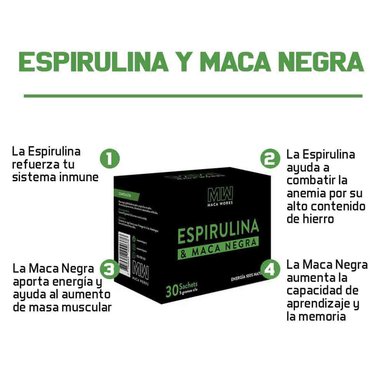 CAFÉ MACA WORKS 150 GR ESPIRULINA Y NEGRA CAJA 30 SACHETS 5G C/U - 2