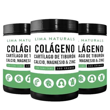 PACK 3 LIMA NATURALS POLVO COLAGENO HIDROLIZADO + CARTILAGO DE TIBURON + CALCIO + MAGNESIO Y ZINC 500 G