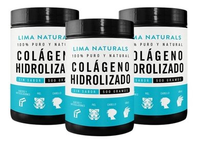 PACK 3 LIMA NATURALS POLVO 500 G POR POMO COLAGENO HIDROLIZADO SIN SABOR