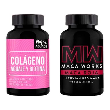 SUPLEMENTO MACA WORKS COLÁGENO AGUAJE Y BIOTINA + MACA ROJA 100 CÁPSULAS