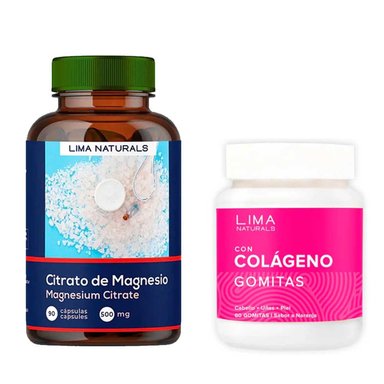 SUPLEMENTO LIMA NATURALS CITRATO MAGNESIO 90 CÁPSULAS + GOMITAS CON COLÁGENO 60 UNIDADES