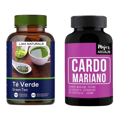 TE VERDE 100 CÁPSULAS + CARDO MARIANO 60 CÁPSULAS MUJER AGUAJE
