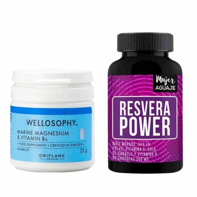 MAGNESIO MARINO TABLETAS + RESVERA POWER CÁPSULAS MUJER AGUAJE