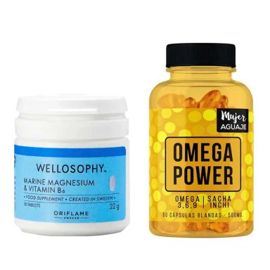 MAGNESIO MARINO TABLETAS + OMEGA POWER CÁPSULAS MUJER AGUAJE