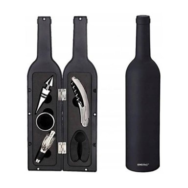 SET ACCESORIOS BAR 5 PIEZAS NEGRO VINOS FORMA BOTELLA