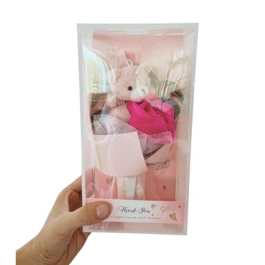 PLANTAS ALGODON ROSADO RAMO OSO PELUCHE ROSA CAJA