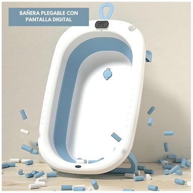 BAÑERA PORTÁTIL CON TERMÓMETRO INTELIGENTE CELESTE PLEGABLE