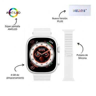 SMARTWATCH HELLO WATCH 3 PLUS AMOLED DE 4 GB CHATGPT SIRI NFC TAMAÑO M