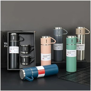 TERMO DE ACERO INOXIDABLE BEBIDAS FRÍAS Y CALIENTES DE 500 ML + 3 TAZAS TAMAÑO M