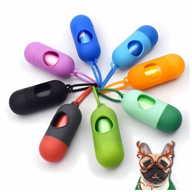 CÁPSULA PORTA BOLSAS PARA DESECHOS DE MASCOTAS + 6 BOLSAS PARA EXCREMENTO PERRO CELESTE TAMAÑO M