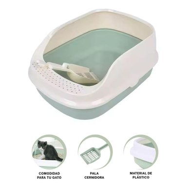 CAJA DE ARENA ARENERO PARA GATO CON PALA CERNIDORA 21X52X37CM VERDE TAMAÑO M
