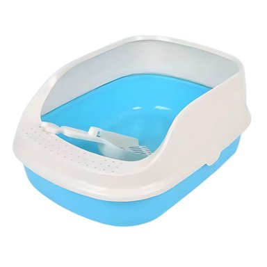 CAJA DE ARENA ARENERO PARA GATO CON PALA CERNIDORA 21X52X37CM CELESTE TAMAÑO M