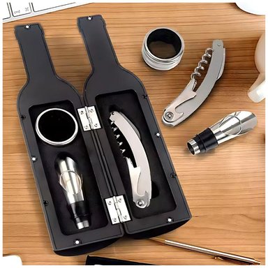 SET DE 3 PIEZAS ABRIDOR SACACORCHOS PARA VINOS EN FORMA DE BOTELLA