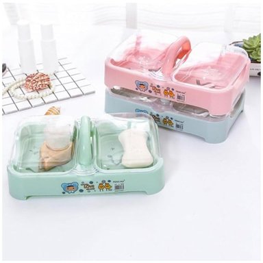 JABONERA DOBLE COMPARTIMIENTO CON TAPA Y REJILLA PARA JABÓN Y ACCESORIOS DE BAÑO TAMAÑO M