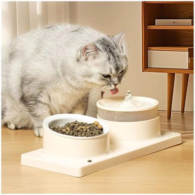 COMEDERO Y BEBEDERO CON FUENTE DE AGUA ELÉCTRICO PARA MASCOTAS GATO PERRO TAMAÑO M