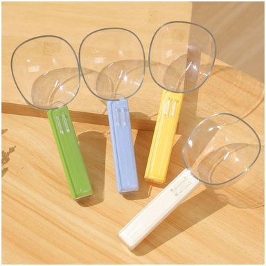 CUCHARA MEDIDORA MULTIUSOS PARA MASCOTAS PERROS Y GATOS 2 EN 1 TAMAÑO M