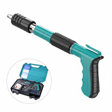 PISTOLA DE CLAVOS REMACHADORA AJUSTABLE CON ACCESORIOS Y KIT DE SEGURIDAD TAMAÑO M