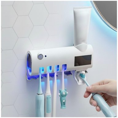 PORTA CEPILLOS ESTERILIZADOR UV CON DISPENSADOR AUTOMÁTICO PASTA DENTAL