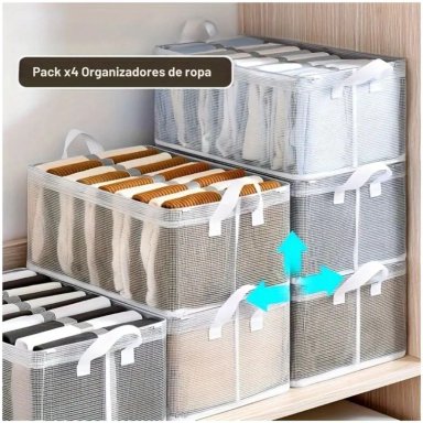 PACK X2 CAJAS ORGANIZADORAS DE ROPA MULTIUSOS PLEGABLE TRANSPARENTE