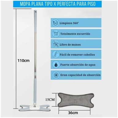 TRAPEADOR TIPO X 360° DE MICROFIBRA SUPER ABSORBENTE EXPRIME SIN CONTACTO - 6