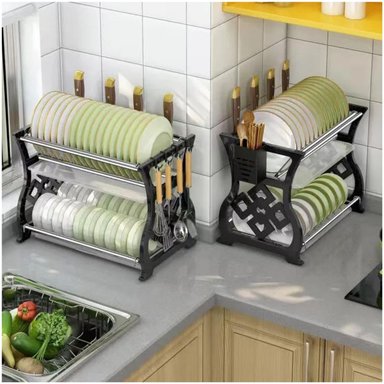 ESCURRIDOR DE PLATOS VASOS 2 NIVELES CON BANDEJA DE DRENAJE 34.5X42.5X28.5CM