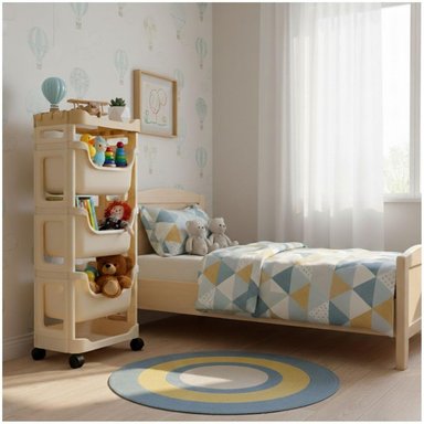 ESTANTE ORGANIZADOR DE JUGUETES MULTIUSOS REFORZADO 4 NIVELES CON RUEDAS