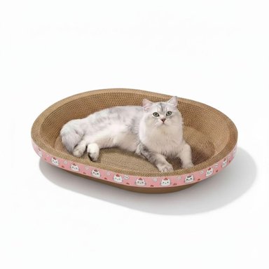 CAMA RASCADOR OVALADO PARA GATO CORRUGADO DE ALTA DENSIDAD 30X50CM