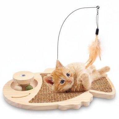 GIMNASIO JUGUETE RASCADOR FORMA DE PEZ PARA GATO 3 EN 1 DE 30X36X26CM