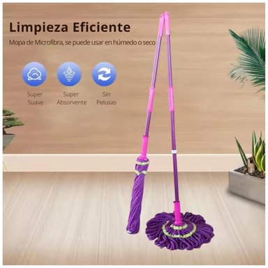 TRAPEADOR MÁGICO GIRATORIO DE MICROFIBRA SECADO RÁPIDO EXPRIME SIN CONTACTO FUCSIA OSCURO TAMAÑO M