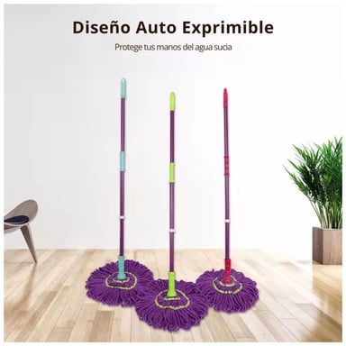 TRAPEADOR MÁGICO GIRATORIO DE MICROFIBRA SECADO RÁPIDO EXPRIME SIN CONTACTO FUCSIA OSCURO TAMAÑO M - 2