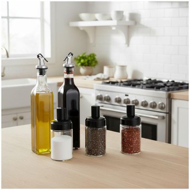 SET 5 PIEZAS CONDIMENTEROS ESPECIEROS Y DISPENSADOR DE ACEITE ORGANIZADOR CONDIMENTOS