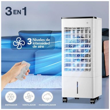 VENTILADOR ENFRIADOR DE AIRE PORTÁTIL HUMIDIFICADOR DIGITAL 3 EN 1 75W + CONTROL REMOTO