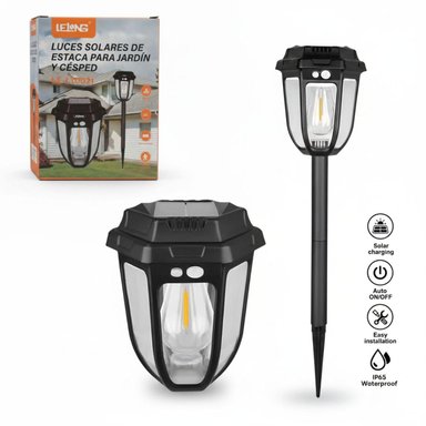 LÁMPARA CON PANEL SOLAR TIPO ESTACA LE-LT0021 IMPERMEABLE SENSOR MOVIMIENTO - 1