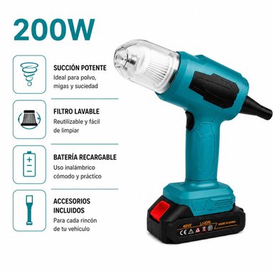 ASPIRADORA INALÁMBRICA AUTO S1 PLUS 200W RECARGABLE FILTRO HEPA BOQUILLAS MULTIFUNCIÓN - 2