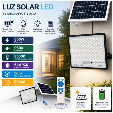 LÁMPARA PANEL SOLAR REFLECTOR 800W IMPERMEABLE 644 LEDS CONTROL REMOTO - 2