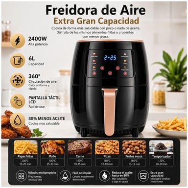 FREIDORA DE AIRE INTELIGENTE 2400W TESKA TK-389N 6 LITROS PANTALLA TÁCTIL LCD - 4